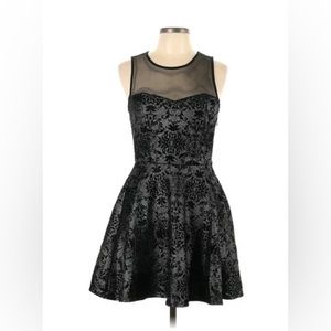 Three Pink Hearts Faux Brocade Print dress silver and black